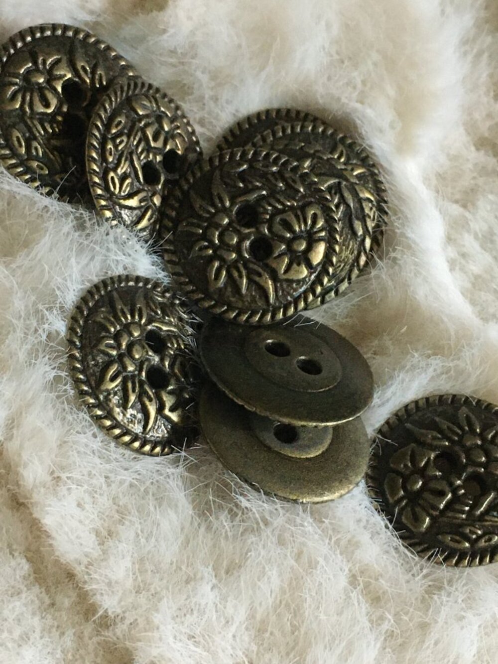 Vintage Antique Brass Sunflower Floral Buttons - Set of 6 Folk 🪡 Set #4